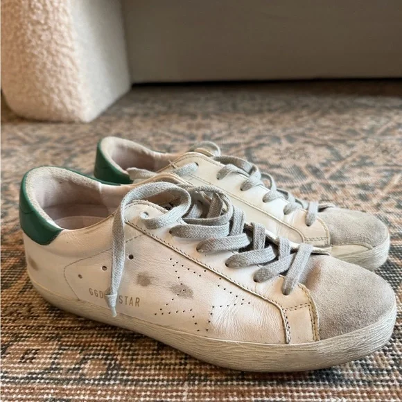 Golden Goose White Sneakers with Green Heel Tab - Picture 4 of 6